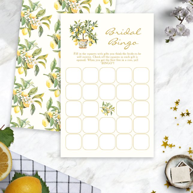 Bingo de mariage au citron aquarelle (Watercolor Lemon Floral Bridal Bingo Game by Painted Paperie
)