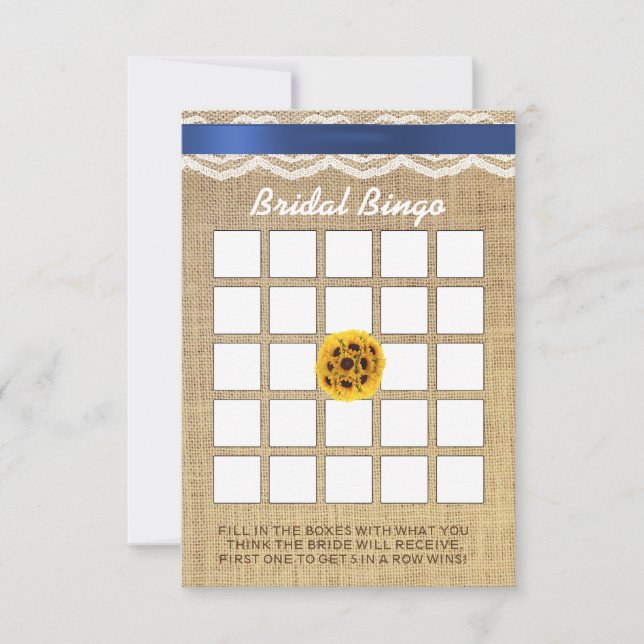 Bingo de mariage Fleur de soleil Ruban et toile de (Devant)