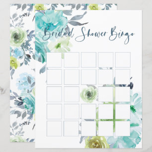 Bingo de mariage floral bleu clair jaune vert