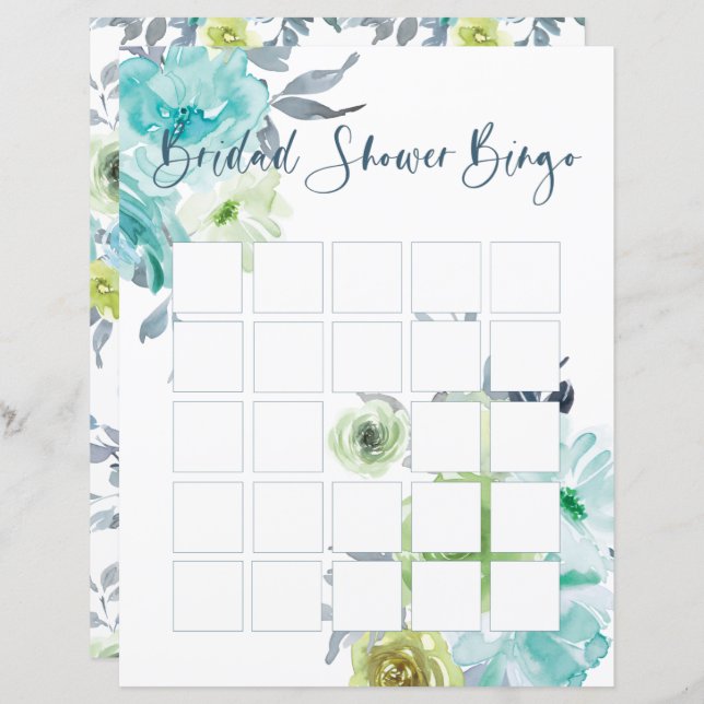 Bingo de mariage floral bleu clair jaune vert (Devant / Derrière)