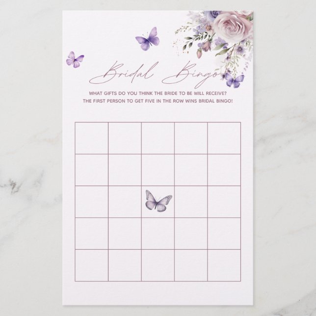 Bingo de mariage Papillon Violet Jeu de Baby Showe (Devant)