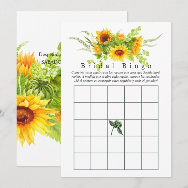 Bingo de mariage tournesol (Devant / Derrière)