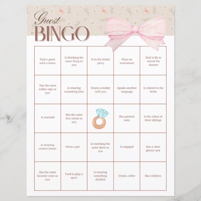 Bingo des invitées à la fête de mariage (Devant)