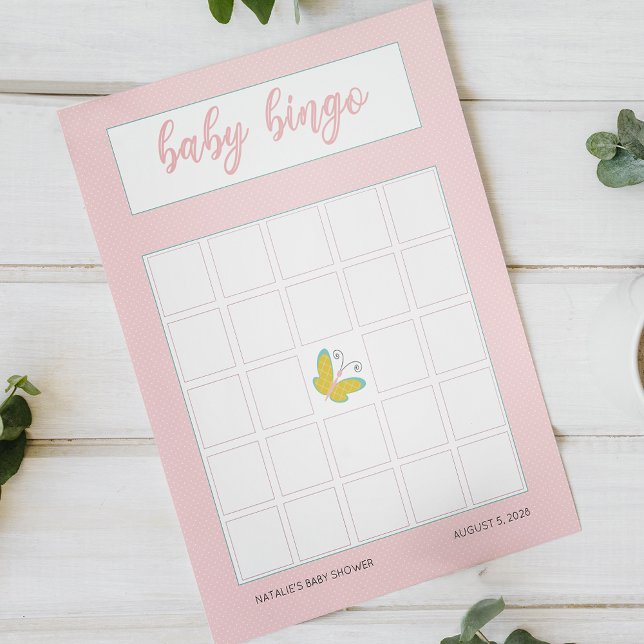 Bingo Fête de Bébé Papillon Rose Fleurs de Printem (Créateur téléchargé)