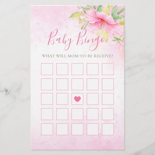 Bingo Floral Aquarelle Botanique Baby shower Jeu (Devant)