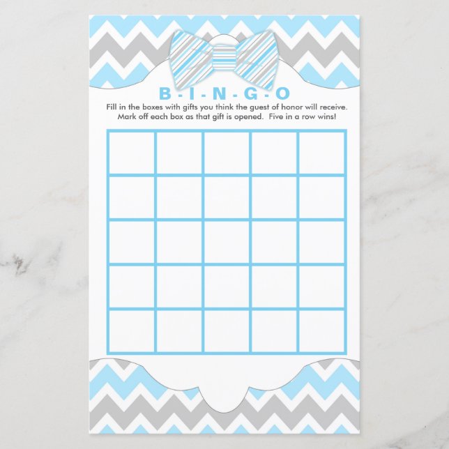 Bingo gris bleu et jeu de baby shower de garçon (Devant)