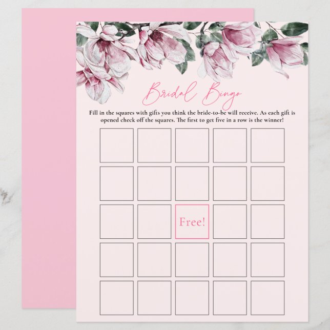 Bingo nuptiale | Jeu de Fête des mariées florale r (Devant / Derrière)