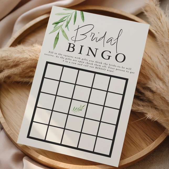 Bingo nuptiale minimal Elégant Aquarelle verte (Créateur téléchargé)