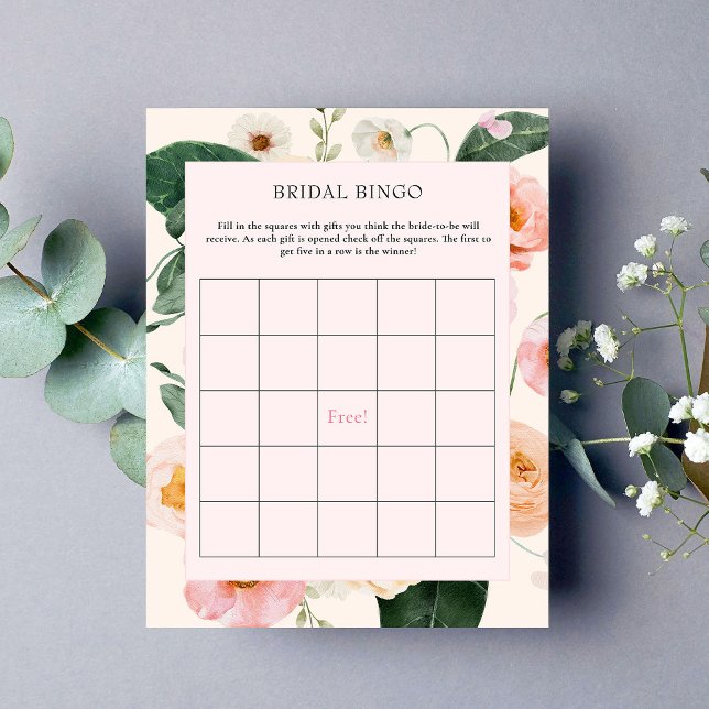 Bingo nuptiale | Peach rose Fête des mariées flora (Créateur téléchargé)