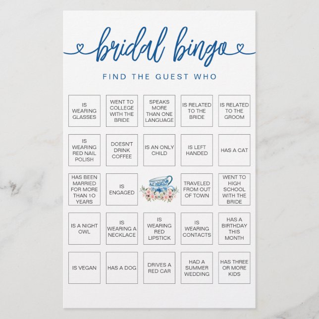Bingo nuptiale Trouvez le jeu de Fête des mariées  (Devant)