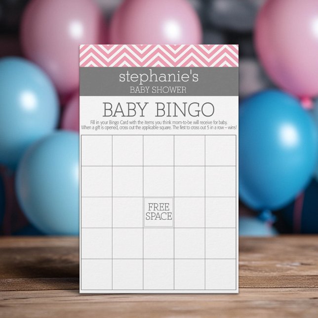 Bingo Pastel Pink Chevrons Baby shower Jeu (Custom Baby Shower Games)