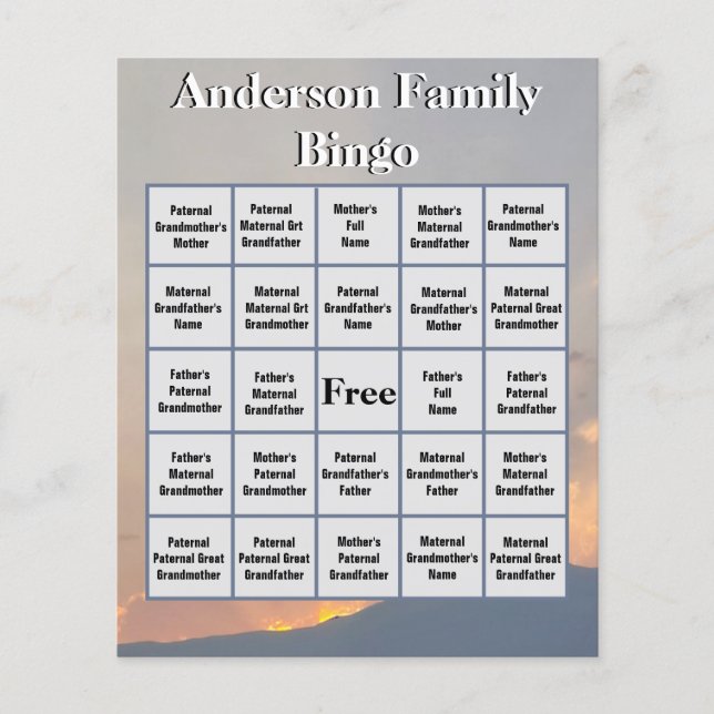 Bingo photo Orange Sunset et Mountain Family (Devant)