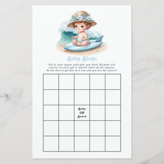 Bingo pour Baby Shower sur le thème de la plage "B (Devant)