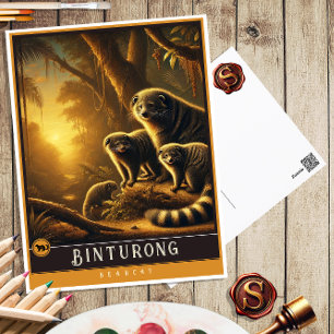 Binturong   Carte postale Famille Vintage Animal