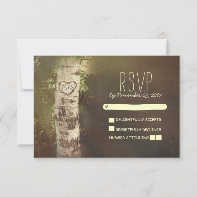 Birch arbre pays mariage rustique cartes RSVP (Devant)