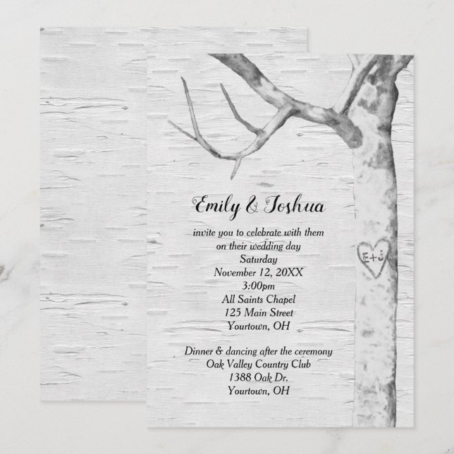 Birch Tree Heart Faire-part de mariage (Devant / Derrière)