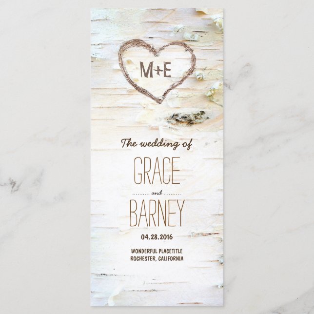 Birch Tree Heart Rustic Wedding Programmes (Devant)