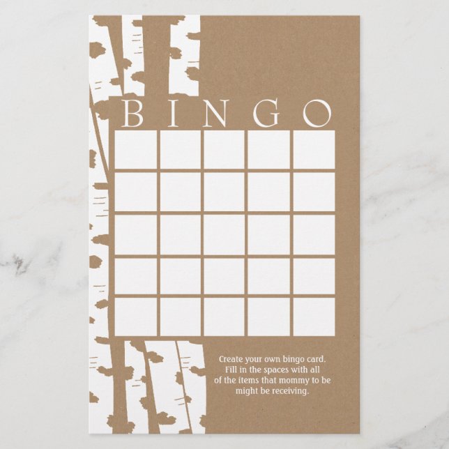 Birch Tree Rustic Douche Bingo Card (Devant)