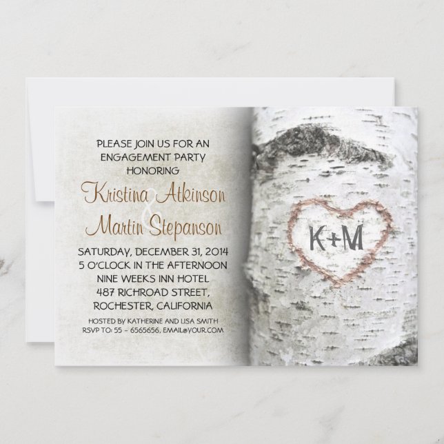 Birch Tree Rustic engagement party Invitations (Devant)