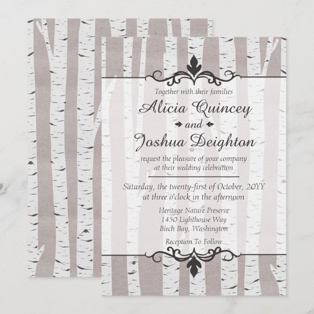 Birch Tree Rustic Nature Custom Wedding Invitation (Devant / Derrière)