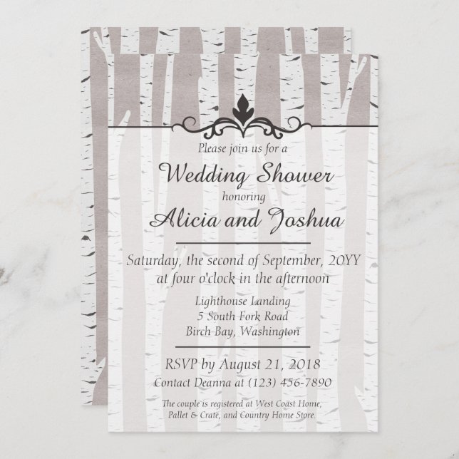 Birch Tree Rustic Nature Wedding shower Invitation (Devant / Derrière)