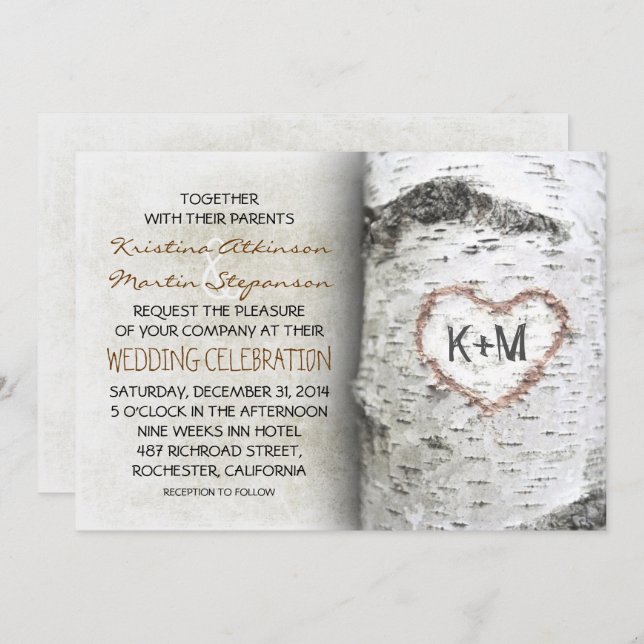 Birch Tree Rustic Wedding Invitations (Devant / Derrière)