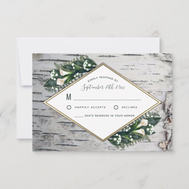 Birch Tree Rustic Woodland Wedding Cartes RSVP (Devant)