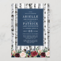 Birch Trees Navy Blue Rehearsal Dîner Invitations
