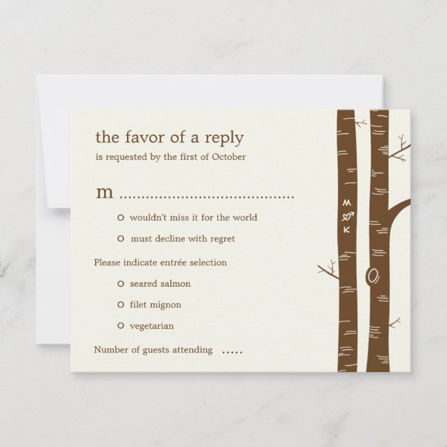 Birch Trees Wedes RSVP Card avec entrée - Amande (Devant)