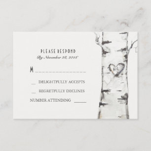 Birch Wood Heart Rustic Wedding Cartes RSVP