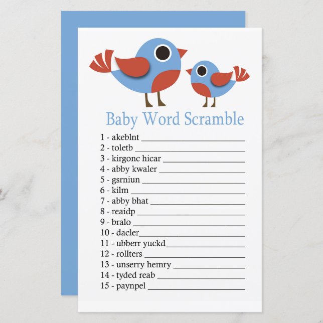 Bird Baby jeu de mots scramble (Devant / Derrière)