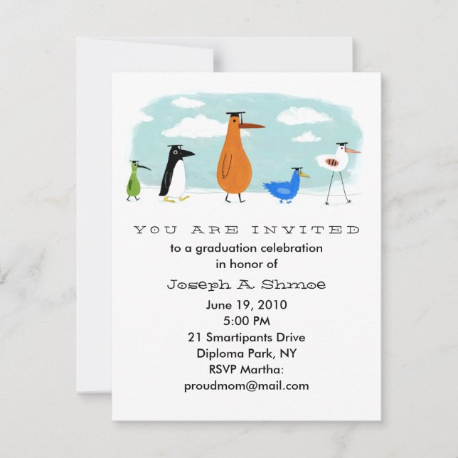 Bird Grads Faire-part de célébration (Devant)