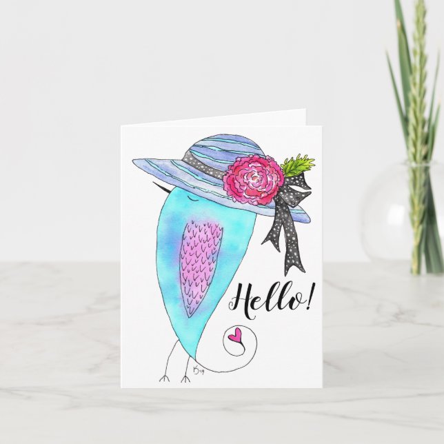 Bird in a Floral Casquette Bonjour carte de voeux (Devant)
