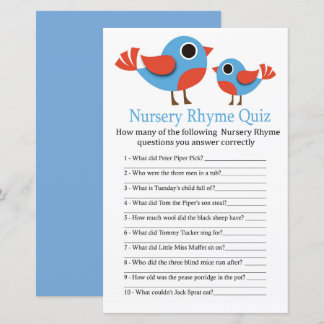 Bird Nursery Rhyme Quiz jeu de baby shower