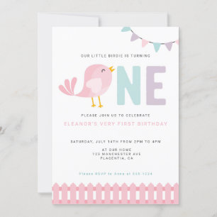 Bird Premier anniversaire fille Invitation Little 