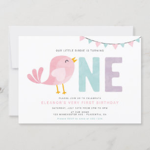 Bird Premier anniversaire fille Invitation Little 