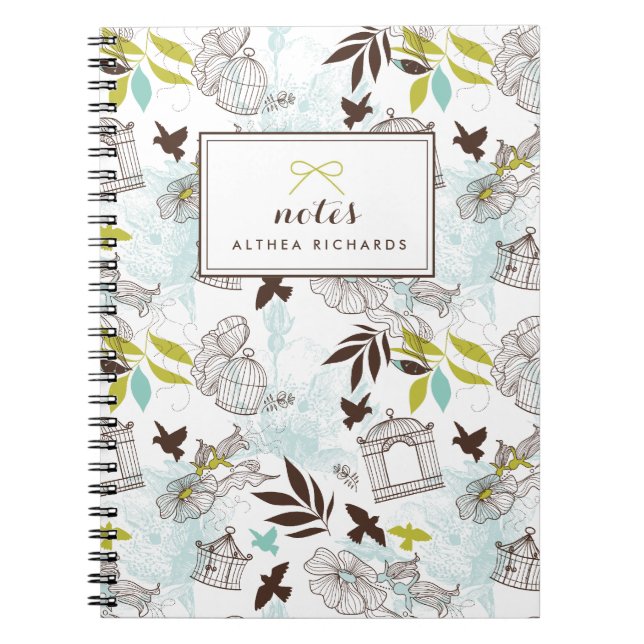 Birdcages Motif Floral Carnet personnalisé (Devant)