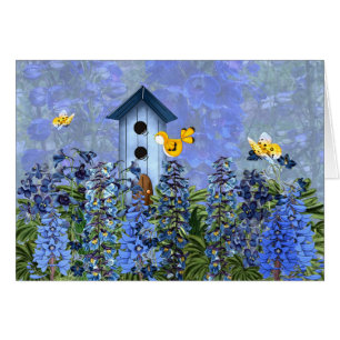 Birdhouse in a Larkspur Flower Garden Blank
