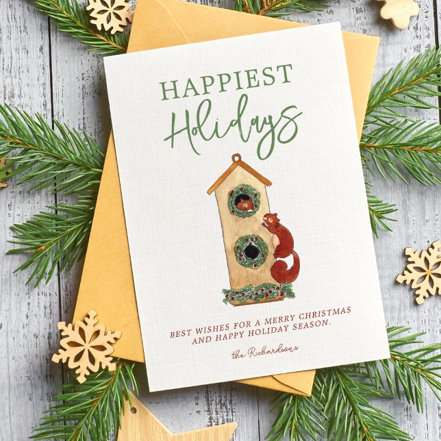 Birdhouse Squirrels Photo Collage Carte de vacance (Créateur téléchargé)