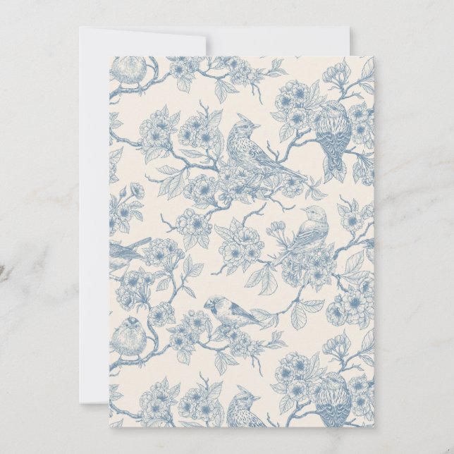 Birds and cherry blossom in blue and off white (Devant)