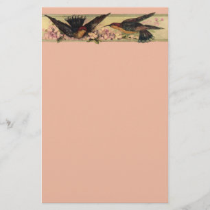 Birds Meeting ~ Papeterie Fleurs roses Vintage