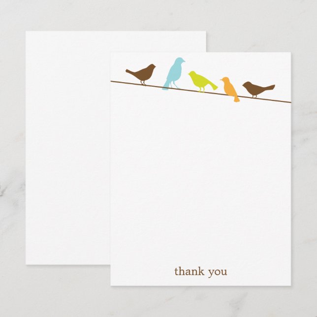 Birds on a Wire Flat Thank You Note Cartes (Devant / Derrière)