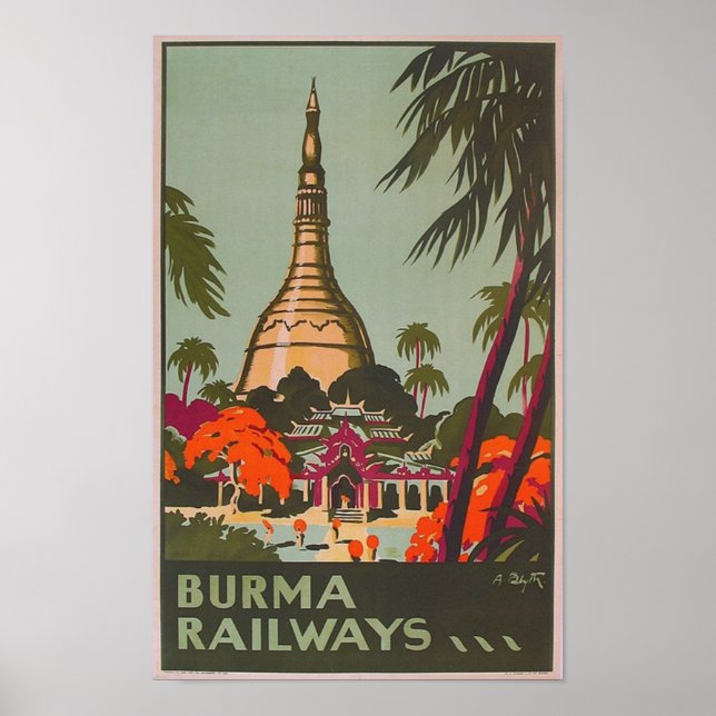 Birmanie Myanmar Temples | Poster Vintage voyage (Devant)