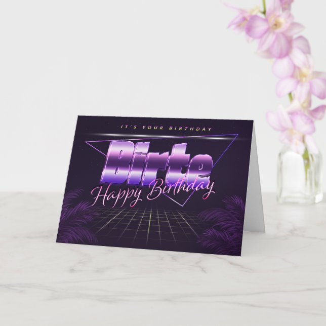 Birte prénom nom carte rétro lilas anniversaire (Orchidée)