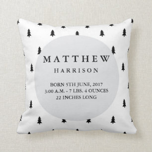 Birth Stats Modern Woodland Nursery Coussin