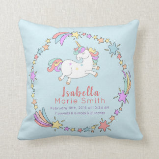 Birth Stats Unicorn Nursery Coussin