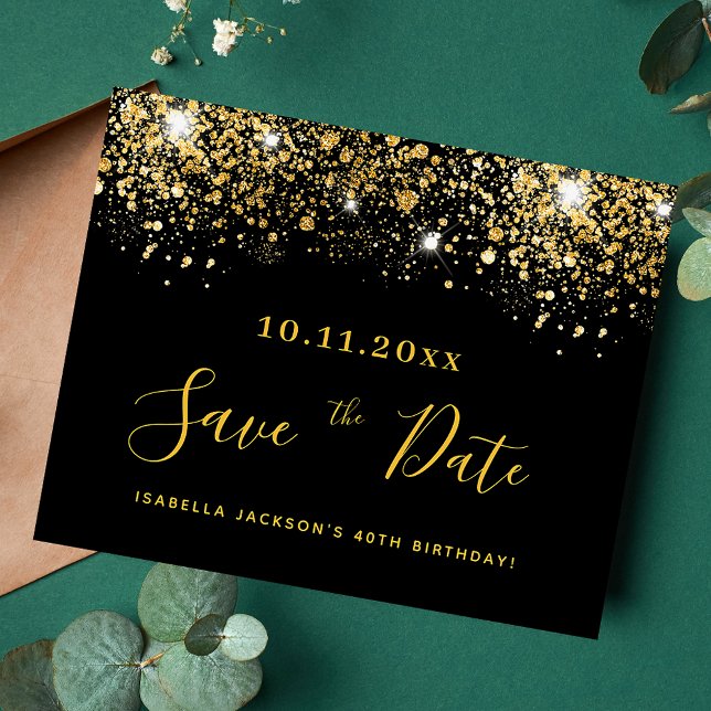 Birthday black gold glitter budget save the date (Créateur téléchargé)