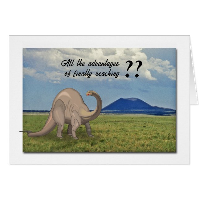 Birthday Card for a Senior - dinosaur and volcano (Devant horizontal)