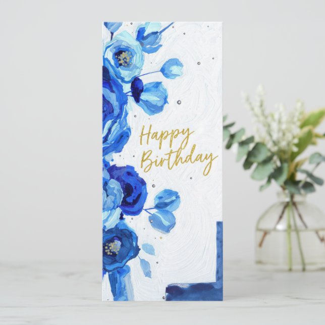 birthday cards blue modern floral watercolor (Debout devant)