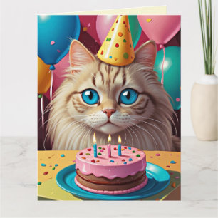 BIRTHDAY CUTE CAT KITTEN CAKE ART Carte de voeux